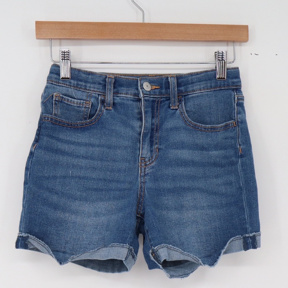 Old Navy Shorts Girls 14 High-Rise Built-In Tough Blue Raw Hem Excellent